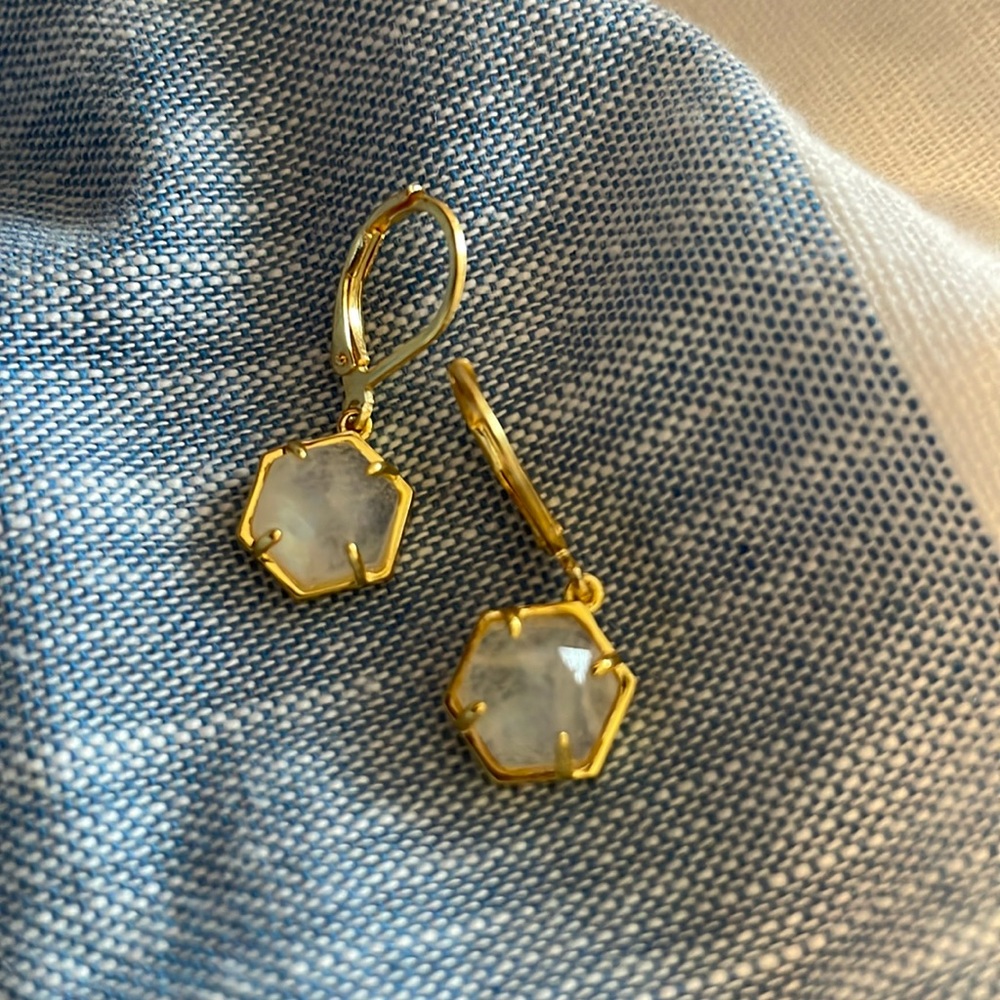 Handmade moonstone gold tone earrings